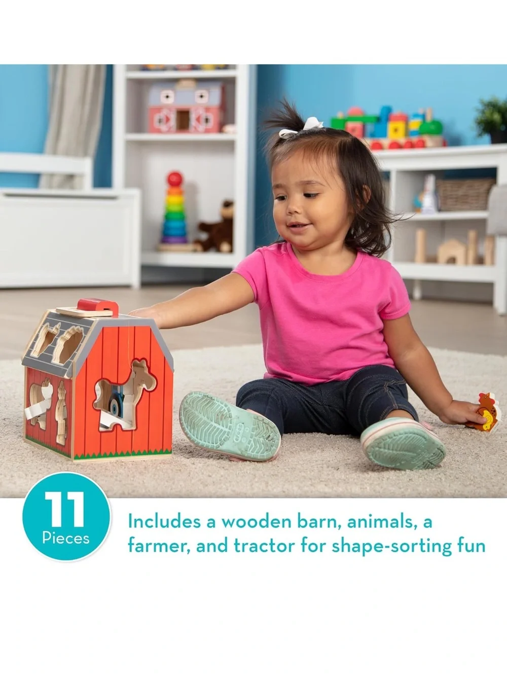 Melissa & Doug Take-Along Wooden Toy Barn with Farm Animals Shape Sorter *NEW*